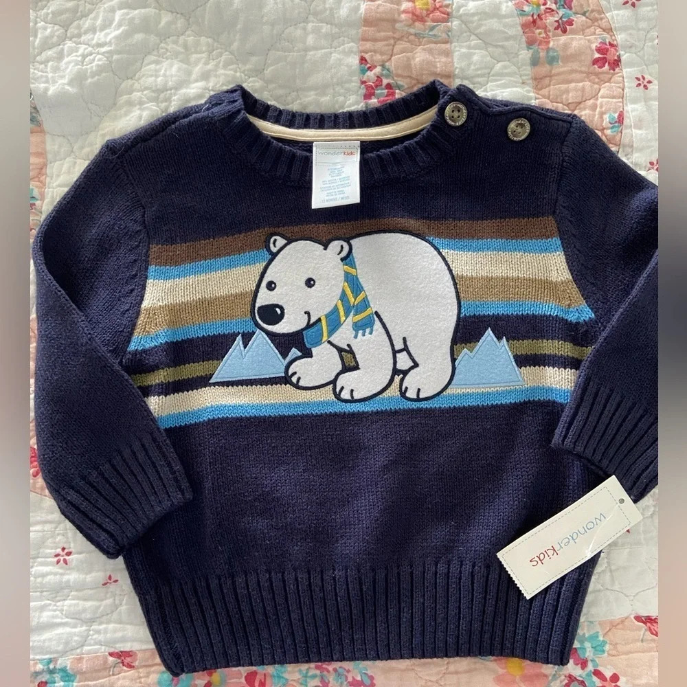 💛 Wonder Kids POLAR BEAR Navy sweater Sz 12M New